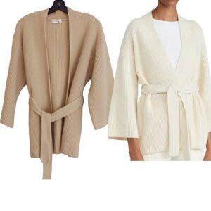 Lapointe Airy Silk Cashmere Belted Cardigan in Camel Tan